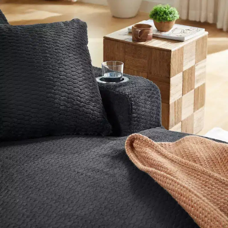 Divano Letto Oversize in Pelliccia Sintetica con 2 Cuscini, Moderna Chaise Longue per Soggiorno o Appartamento, Nessun Montaggio-Panipeachy
