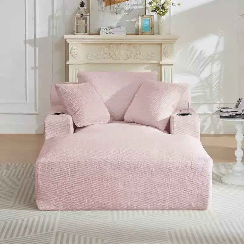 Divano Letto Oversize in Pelliccia Sintetica con 2 Cuscini, Moderna Chaise Longue per Soggiorno o Appartamento, Nessun Montaggio-Panipeachy