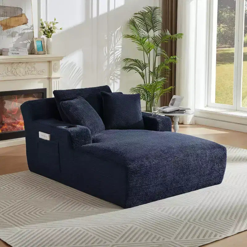Divano Letto Oversize in Pelliccia Sintetica con 2 Cuscini, Moderna Chaise Longue per Soggiorno o Appartamento, Nessun Montaggio-Panipeachy