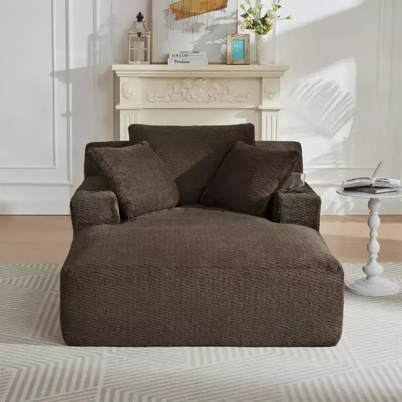 Divano Letto Oversize in Pelliccia Sintetica con 2 Cuscini, Moderna Chaise Longue per Soggiorno o Appartamento, Nessun Montaggio-Panipeachy