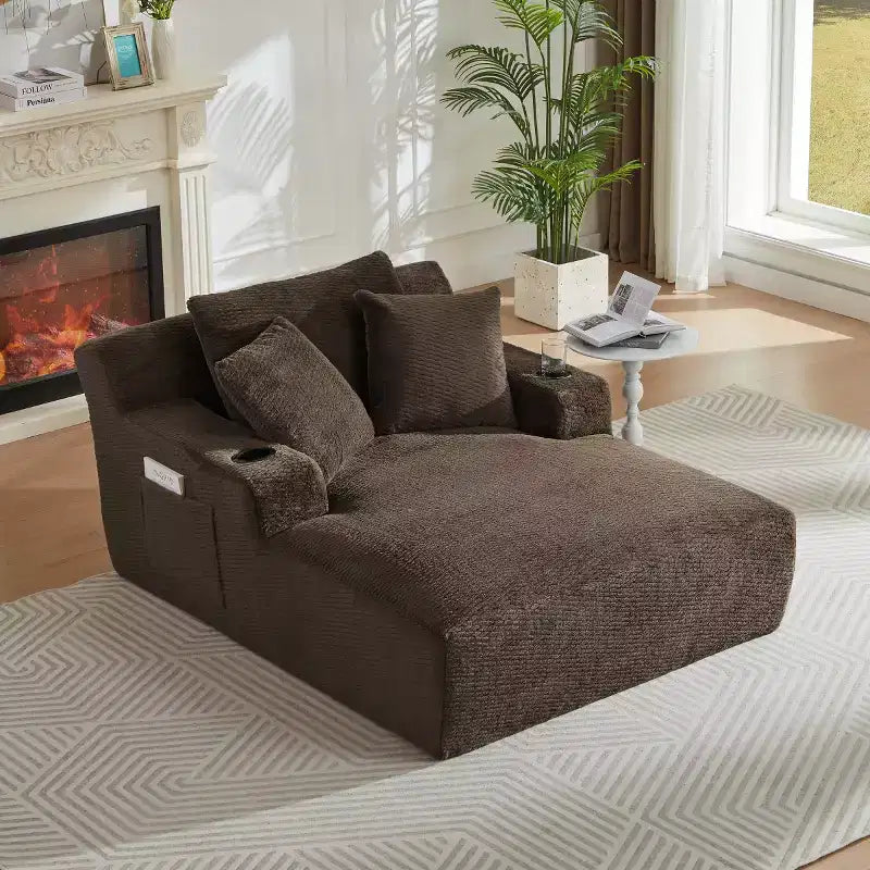 Divano Letto Oversize in Pelliccia Sintetica con 2 Cuscini, Moderna Chaise Longue per Soggiorno o Appartamento, Nessun Montaggio-Panipeachy