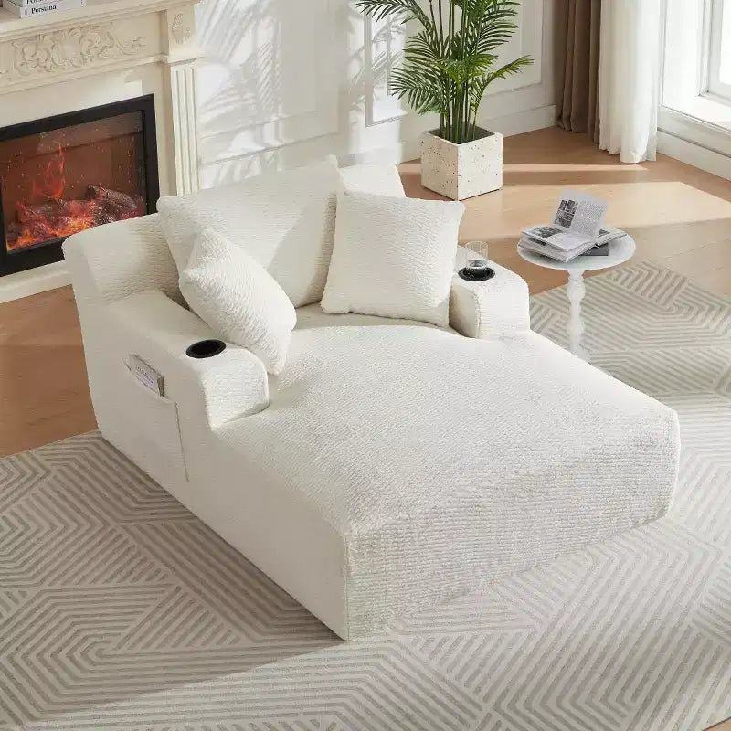 Divano Letto Oversize in Pelliccia Sintetica con 2 Cuscini, Moderna Chaise Longue per Soggiorno o Appartamento, Nessun Montaggio-Panipeachy