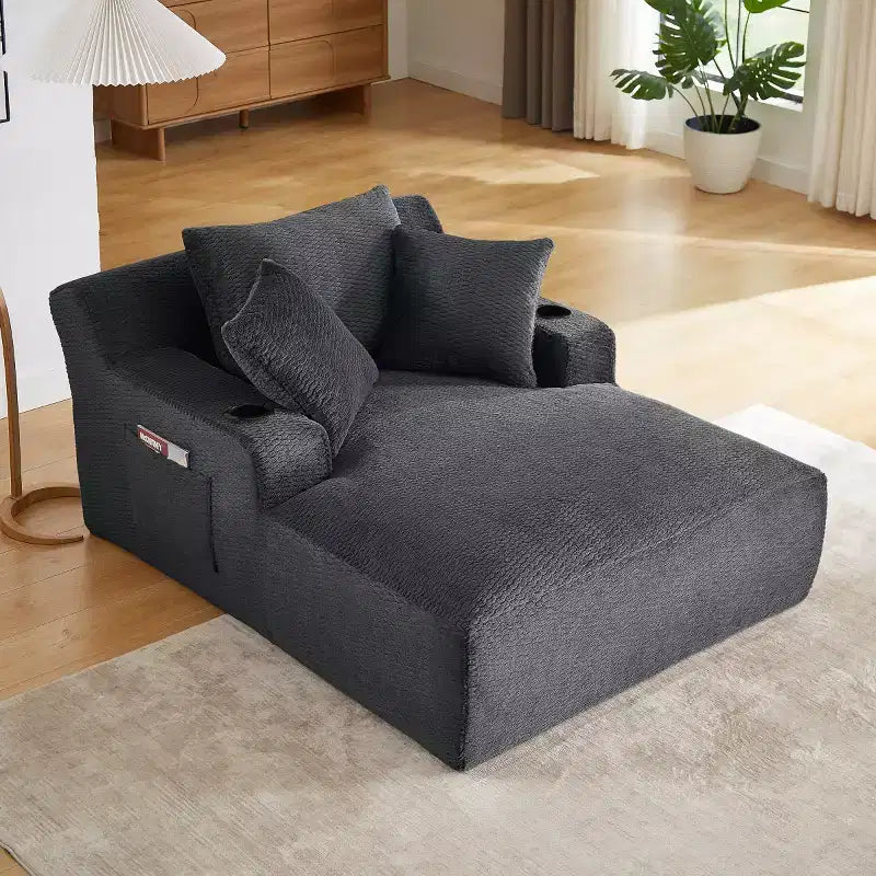 Divano Letto Oversize in Pelliccia Sintetica con 2 Cuscini, Moderna Chaise Longue per Soggiorno o Appartamento, Nessun Montaggio-Panipeachy