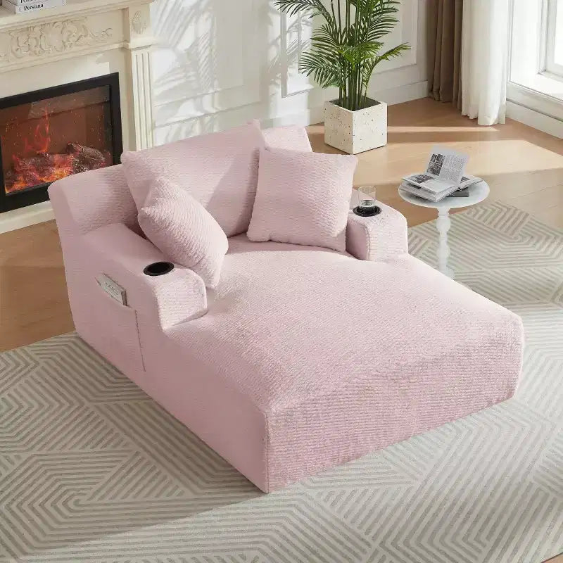 Divano Letto Oversize in Pelliccia Sintetica con 2 Cuscini, Moderna Chaise Longue per Soggiorno o Appartamento, Nessun Montaggio-Panipeachy