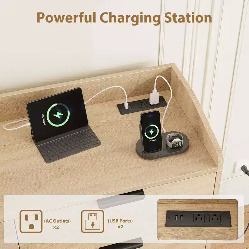 Comò moderno a 6 cassetti con prese di corrente, cassettiera per armadio, organizzatore verticale alto con piedini regolabili per camera da letto, soggiorno, ingresso