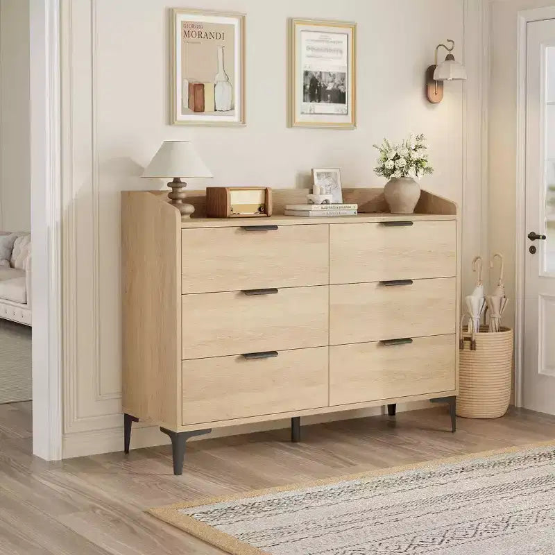 Comò moderno a 6 cassetti con prese di corrente, cassettiera per armadio, organizzatore verticale alto con piedini regolabili per camera da letto, soggiorno, ingresso