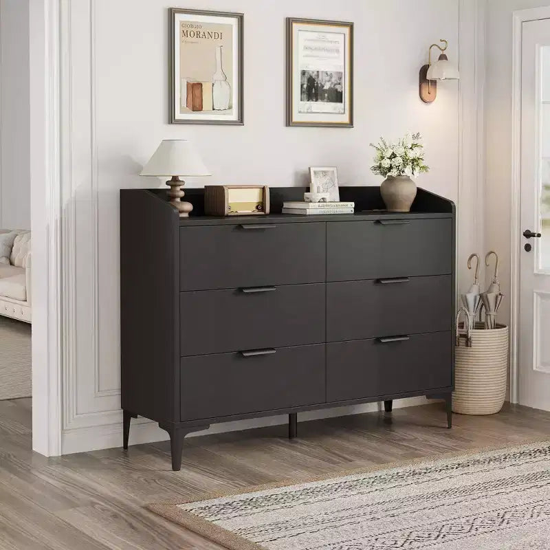 Comò moderno a 6 cassetti con prese di corrente, cassettiera per armadio, organizzatore verticale alto con piedini regolabili per camera da letto, soggiorno, ingresso