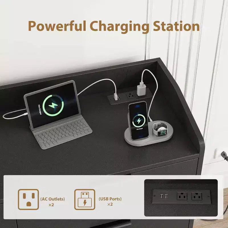 Comò moderno a 6 cassetti con prese di corrente, cassettiera per armadio, organizzatore verticale alto con piedini regolabili per camera da letto, soggiorno, ingresso