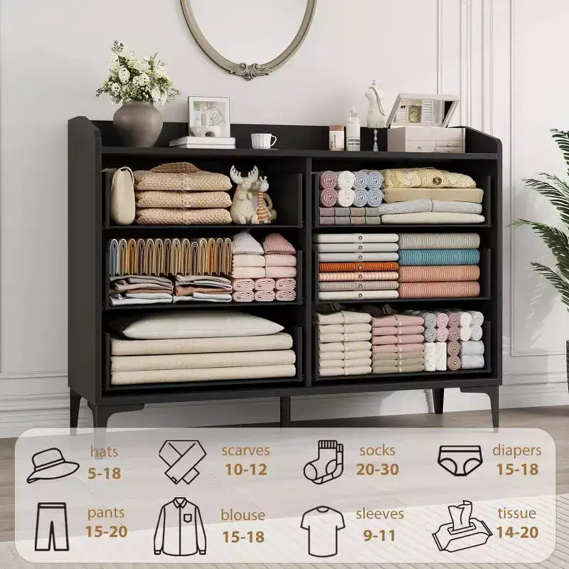 Comò moderno a 6 cassetti con prese di corrente, cassettiera per armadio, organizzatore verticale alto con piedini regolabili per camera da letto, soggiorno, ingresso