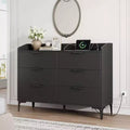 Modern 6-Drawer Dresser with Power Outlets, Closet Storage Chest, Tall Vertical Organizer with Adjustable Feet for Bedroom, Living Room, Entryway