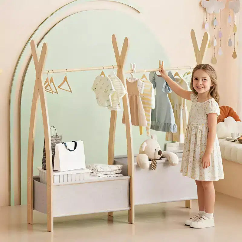BALHAM TRADE-Appendiabiti per bambina con doppia asta e ripiani a 2 livelli con due contenitori