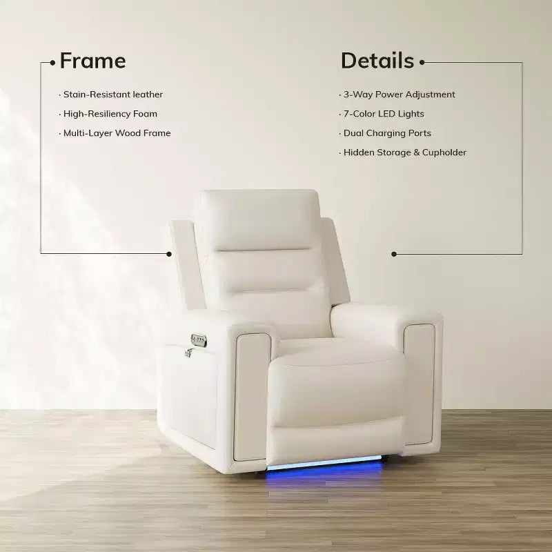 Poltrona reclinabile elettrica COLAMY con poggiatesta e supporto lombare regolabili, in pelle di alta qualità, con massaggio, doppio riscaldamento e luci a LED, per anziani