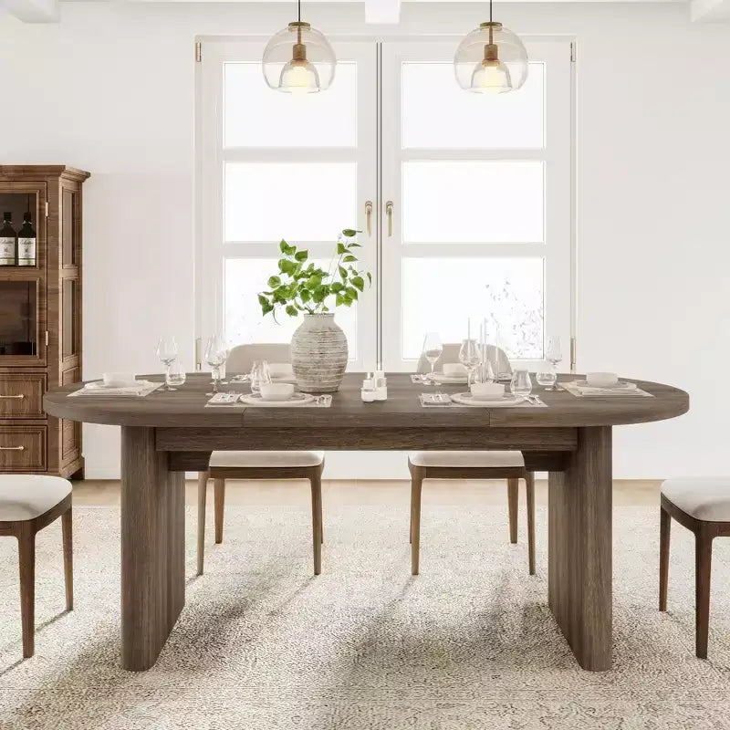 Tavolo da Pranzo Ovale da 70,8 Pollici per 6-8 Persone, Tavolo da Cucina Lungo e Grande con Base Spessa e Robusta in Legno, Tavolo da Pranzo in Stile Rustico per Cucina, Soggiorno
