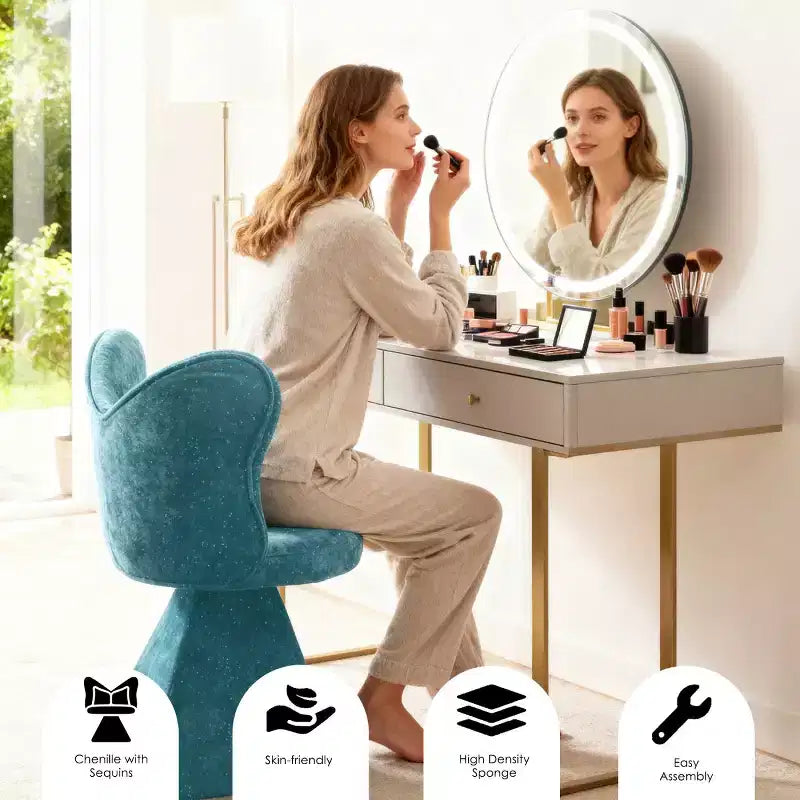 Sedia Girevole Moderna a 360° con Schienale a Farfalla, Sedia Imbottita da Toeletta e Sgabello Trucco per Camera da Letto, Sala da Pranzo o Soggiorno-Panipeachy