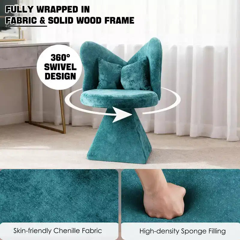 Sedia Girevole Moderna a 360° con Schienale a Farfalla, Sedia Imbottita da Toeletta e Sgabello Trucco per Camera da Letto, Sala da Pranzo o Soggiorno-Panipeachy