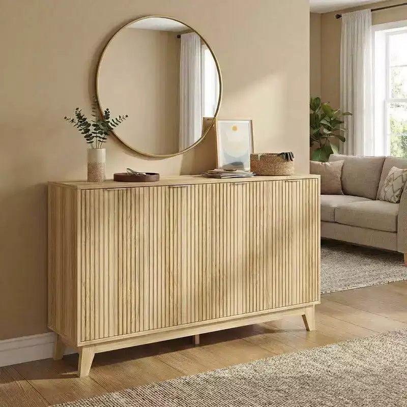 Credenza con Ante Scanalate, Mobile Buffet da 140 cm, Credenza Moderna con Scanalature e Ripiani Regolabili, Mobile Contenitore Accent per Cucina, Soggiorno