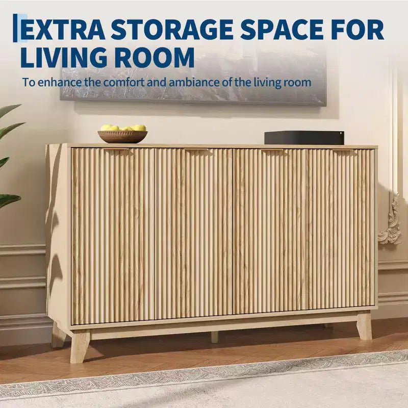 Credenza con Ante Scanalate, Mobile Buffet da 140 cm, Credenza Moderna con Scanalature e Ripiani Regolabili, Mobile Contenitore Accent per Cucina, Soggiorno