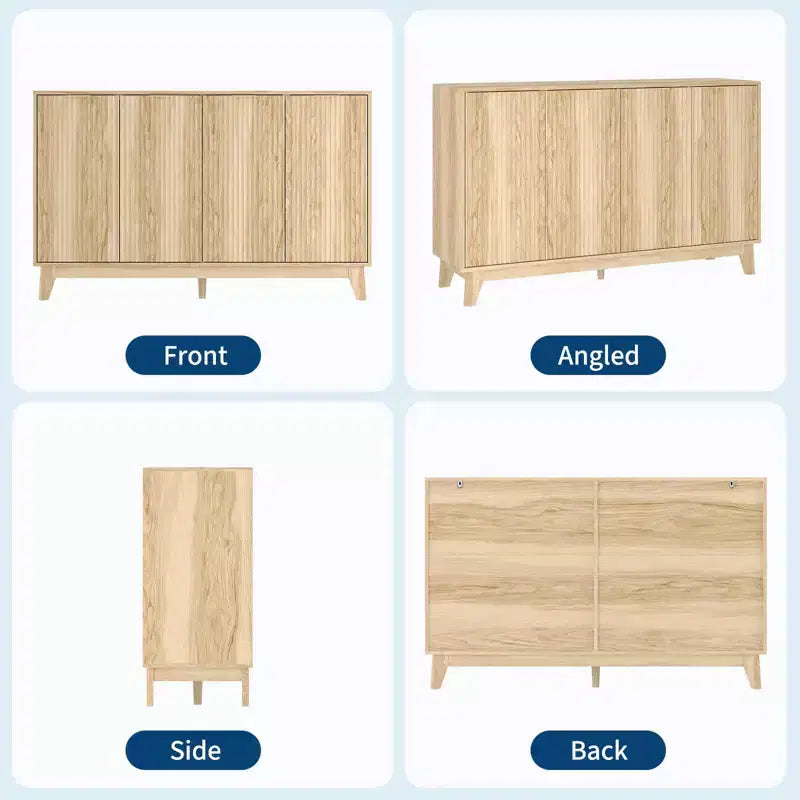 Credenza con Ante Scanalate, Mobile Buffet da 140 cm, Credenza Moderna con Scanalature e Ripiani Regolabili, Mobile Contenitore Accent per Cucina, Soggiorno