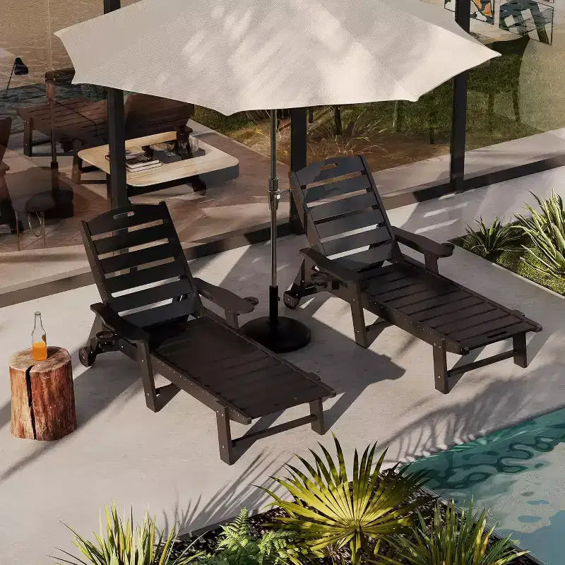 2 sedie a sdraio da esterno in HDPE con ruote, sedie a sdraio da piscina di grandi dimensioni in HDPE a 5 posizioni, sedie a sdraio da piscina