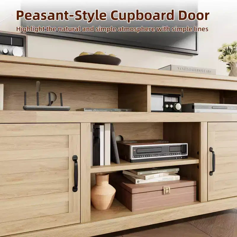 Mobile TV GustoWave da 160 cm, consolle multimediale rustica in stile coloniale con ripiani regolabili in altezza e ante a battente