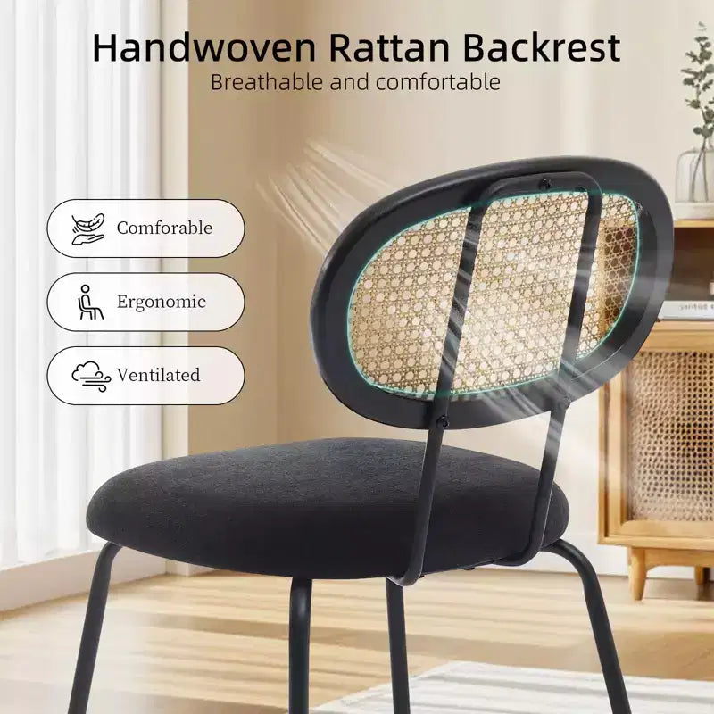 Set di 2 sedie da pranzo in velluto Mid-Century Modern, schienale in rattan e robuste gambe in metallo, seduta imbottita per cucina soggiorno