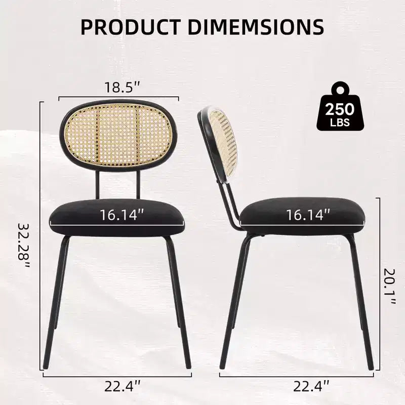 Set di 2 sedie da pranzo in velluto Mid-Century Modern, schienale in rattan e robuste gambe in metallo, seduta imbottita per cucina soggiorno