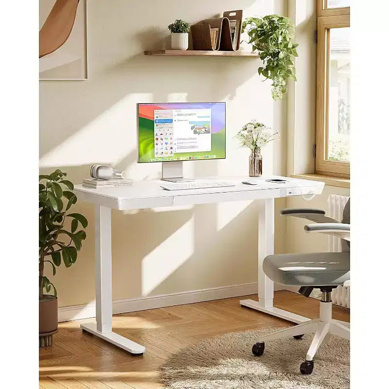 Marsail Scrivania regolabile in altezza 122 x 61 cm con cassetto, Scrivania elettrica con piano intero, con porte di ricarica USB