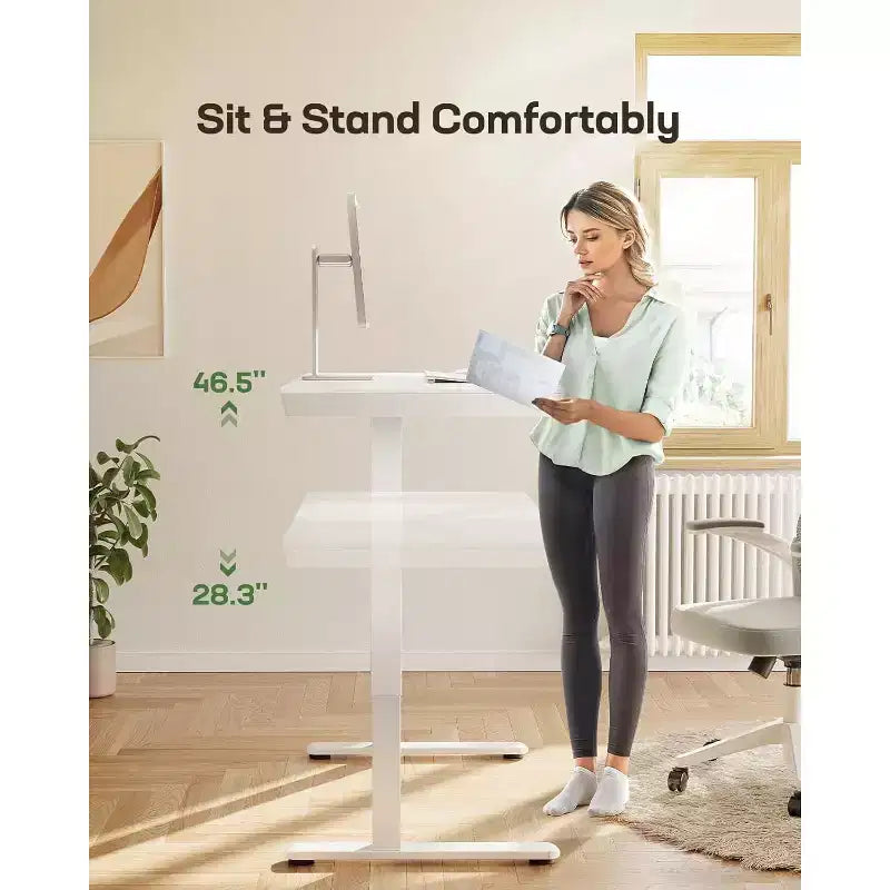 Marsail Scrivania regolabile in altezza 122 x 61 cm con cassetto, Scrivania elettrica con piano intero, con porte di ricarica USB