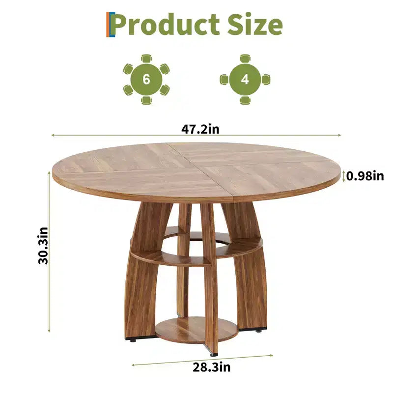 Tavolo da pranzo rotondo da 47 pollici per 4-6 persone, tavolo da cucina moderno in legno con ripiano portaoggetti e piedini regolabili per sala da pranzo, soggiorno, appartamento