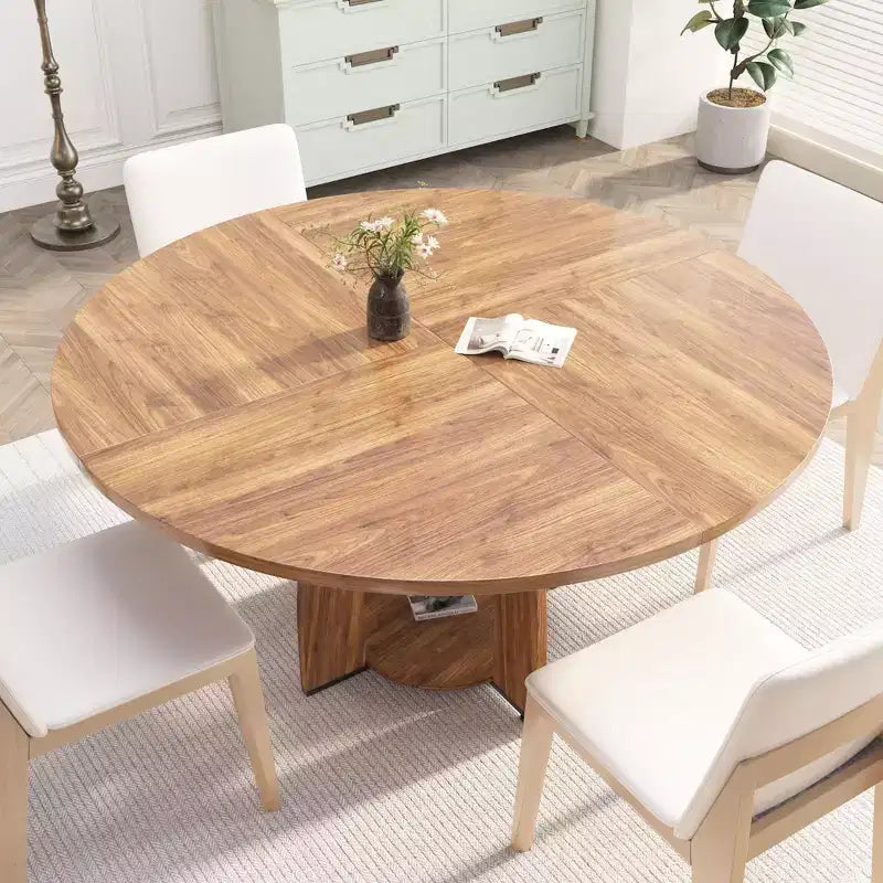 Tavolo da pranzo rotondo da 47 pollici per 4-6 persone, tavolo da cucina moderno in legno con ripiano portaoggetti e piedini regolabili per sala da pranzo, soggiorno, appartamento