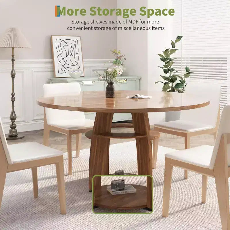 Tavolo da pranzo rotondo da 47 pollici per 4-6 persone, tavolo da cucina moderno in legno con ripiano portaoggetti e piedini regolabili per sala da pranzo, soggiorno, appartamento