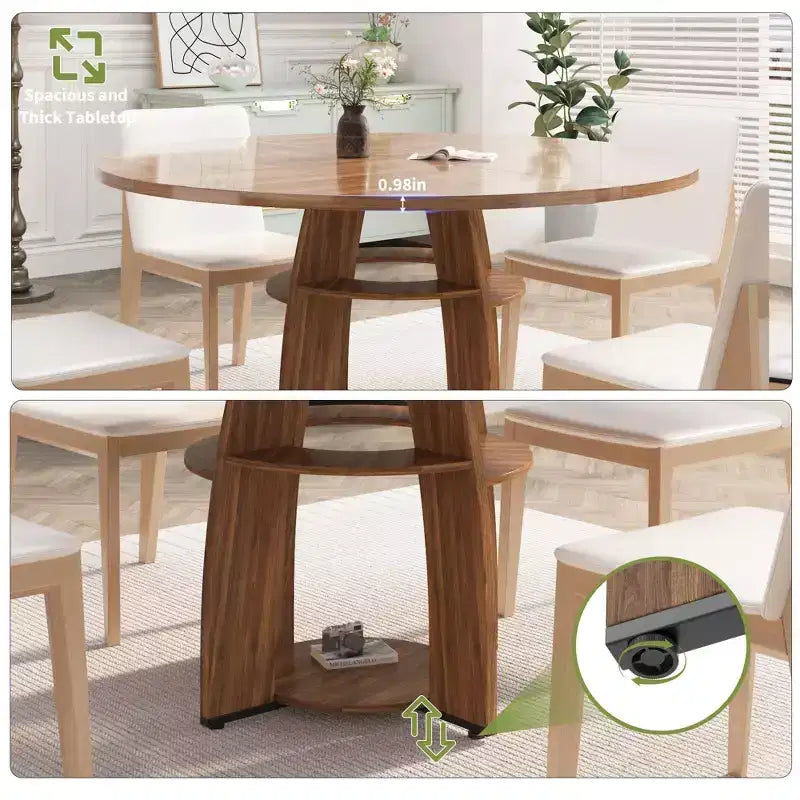 Tavolo da pranzo rotondo da 47 pollici per 4-6 persone, tavolo da cucina moderno in legno con ripiano portaoggetti e piedini regolabili per sala da pranzo, soggiorno, appartamento
