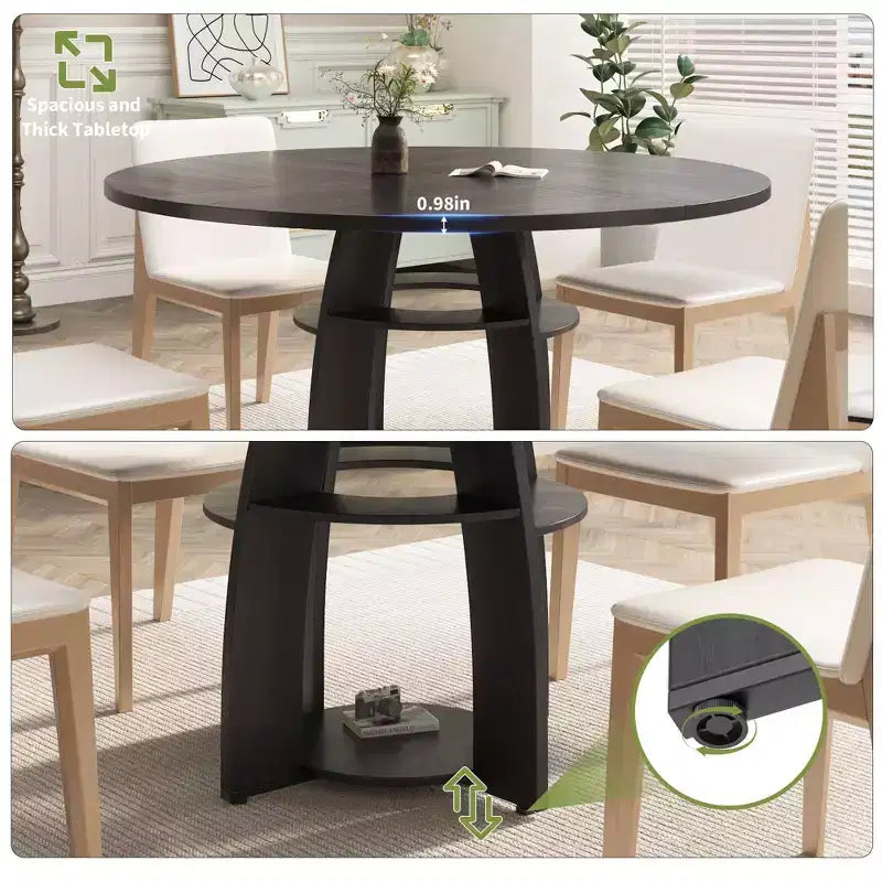 Tavolo da pranzo rotondo da 47 pollici per 4-6 persone, tavolo da cucina moderno in legno con ripiano portaoggetti e piedini regolabili per sala da pranzo, soggiorno, appartamento