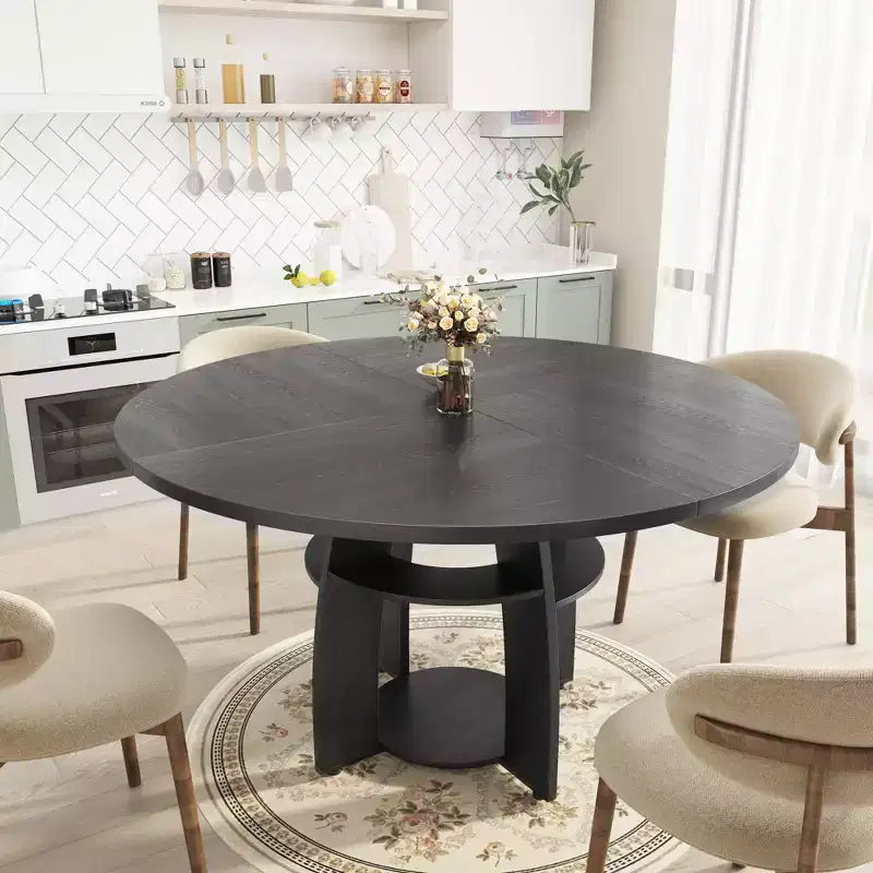 Tavolo da pranzo rotondo da 47 pollici per 4-6 persone, tavolo da cucina moderno in legno con ripiano portaoggetti e piedini regolabili per sala da pranzo, soggiorno, appartamento