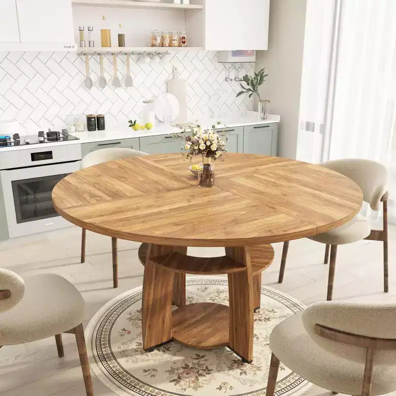 Tavolo da pranzo rotondo da 47 pollici per 4-6 persone, tavolo da cucina moderno in legno con ripiano portaoggetti e piedini regolabili per sala da pranzo, soggiorno, appartamento