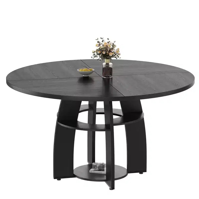 47 in Round Dining Table for 4-6, Modern Wood Circle Kitchen Table with Storage Shelf & Adjustable Feet for Dining Room, Living Room, Apartment
