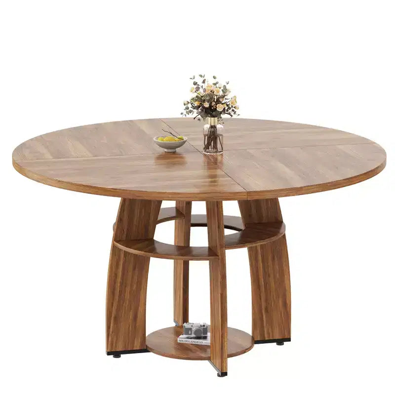 Tavolo da pranzo rotondo da 47 pollici per 4-6 persone, tavolo da cucina moderno in legno con ripiano portaoggetti e piedini regolabili per sala da pranzo, soggiorno, appartamento