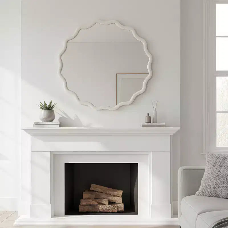 Specchio Decorativo Rotondo Ondulato da 24 Pollici con Cornice in Legno Massello, Per Camera da Letto, Bagno, Soggiorno, Ingresso