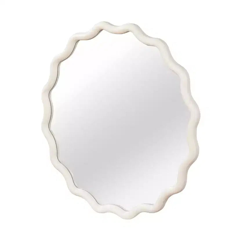 Specchio Decorativo Rotondo Ondulato da 24 Pollici con Cornice in Legno Massello, Per Camera da Letto, Bagno, Soggiorno, Ingresso
