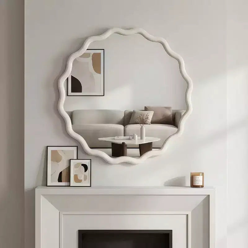 Specchio Decorativo Rotondo Ondulato da 24 Pollici con Cornice in Legno Massello, Per Camera da Letto, Bagno, Soggiorno, Ingresso