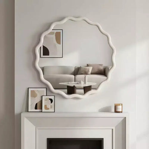 Specchio Decorativo Rotondo Ondulato da 24 Pollici con Cornice in Legno Massello, Per Camera da Letto, Bagno, Soggiorno, Ingresso