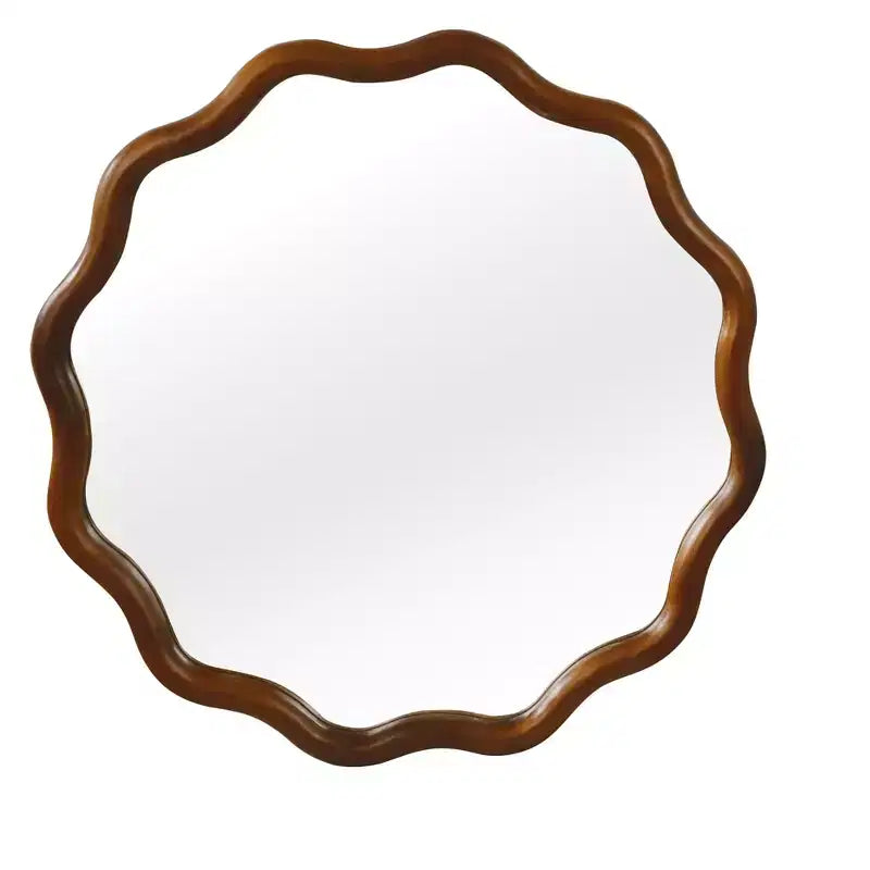 Specchio Decorativo Rotondo Ondulato da 24 Pollici con Cornice in Legno Massello, Per Camera da Letto, Bagno, Soggiorno, Ingresso