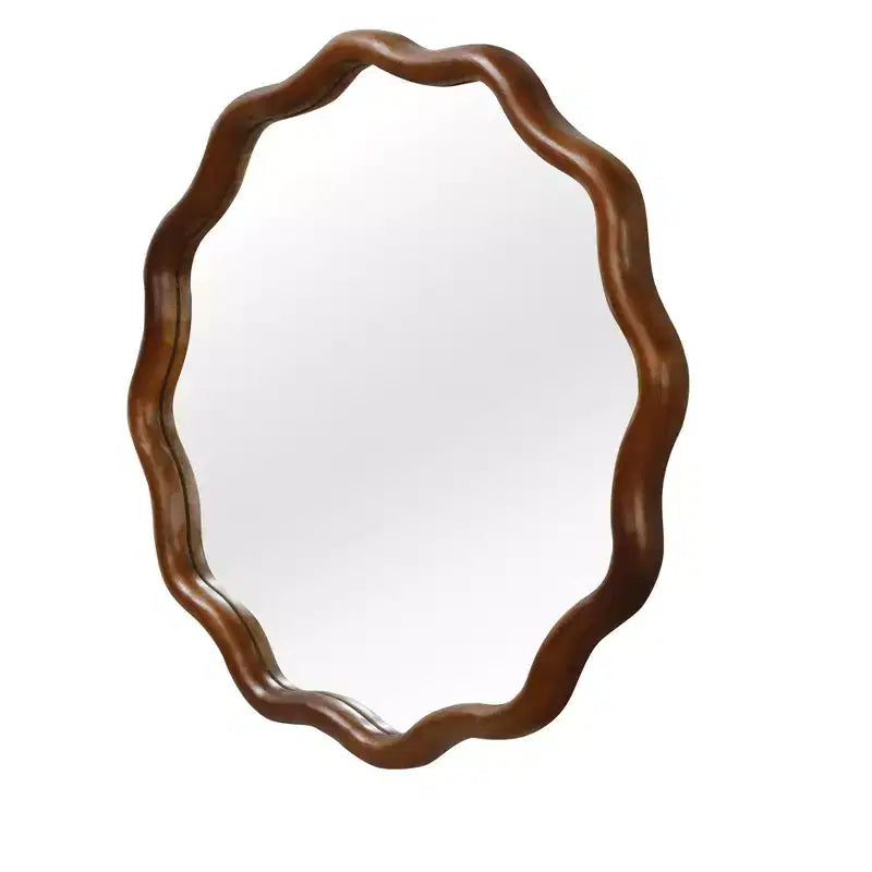 Specchio Decorativo Rotondo Ondulato da 24 Pollici con Cornice in Legno Massello, Per Camera da Letto, Bagno, Soggiorno, Ingresso