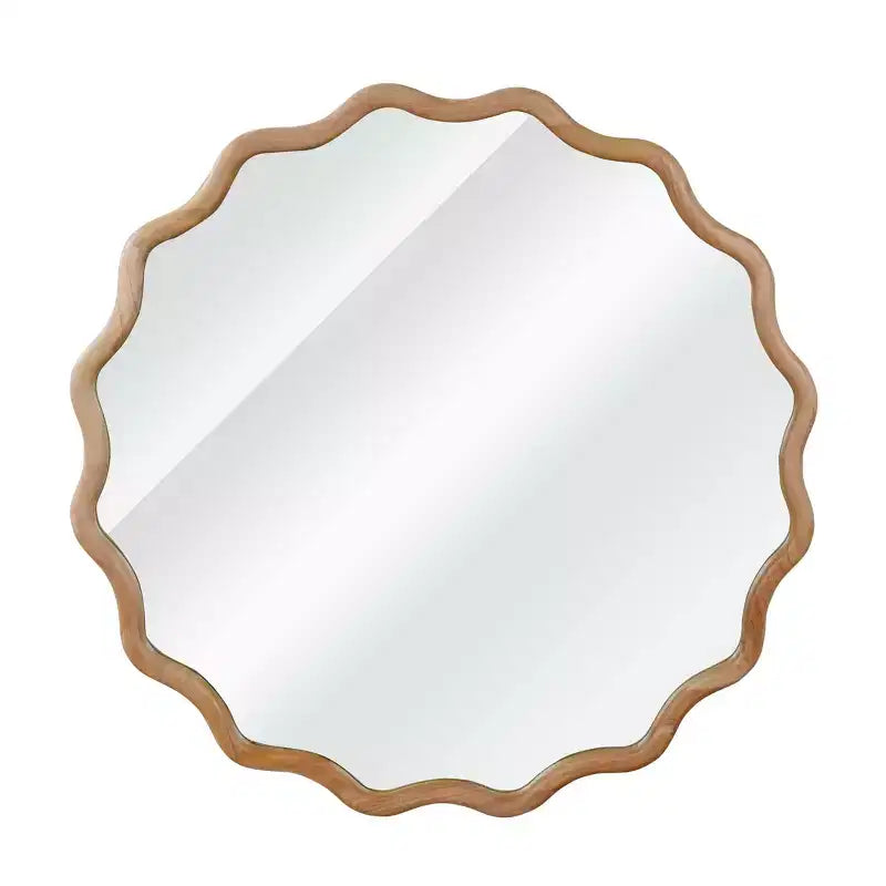 Specchio Decorativo Rotondo Ondulato da 24 Pollici con Cornice in Legno Massello, Per Camera da Letto, Bagno, Soggiorno, Ingresso