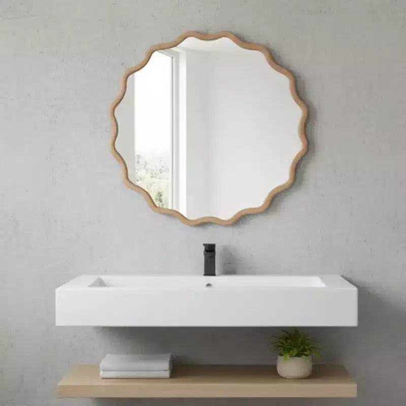 Specchio Decorativo Rotondo Ondulato da 24 Pollici con Cornice in Legno Massello, Per Camera da Letto, Bagno, Soggiorno, Ingresso