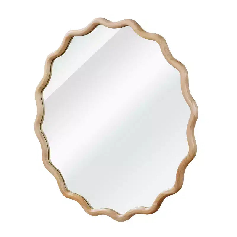 Specchio Decorativo Rotondo Ondulato da 24 Pollici con Cornice in Legno Massello, Per Camera da Letto, Bagno, Soggiorno, Ingresso