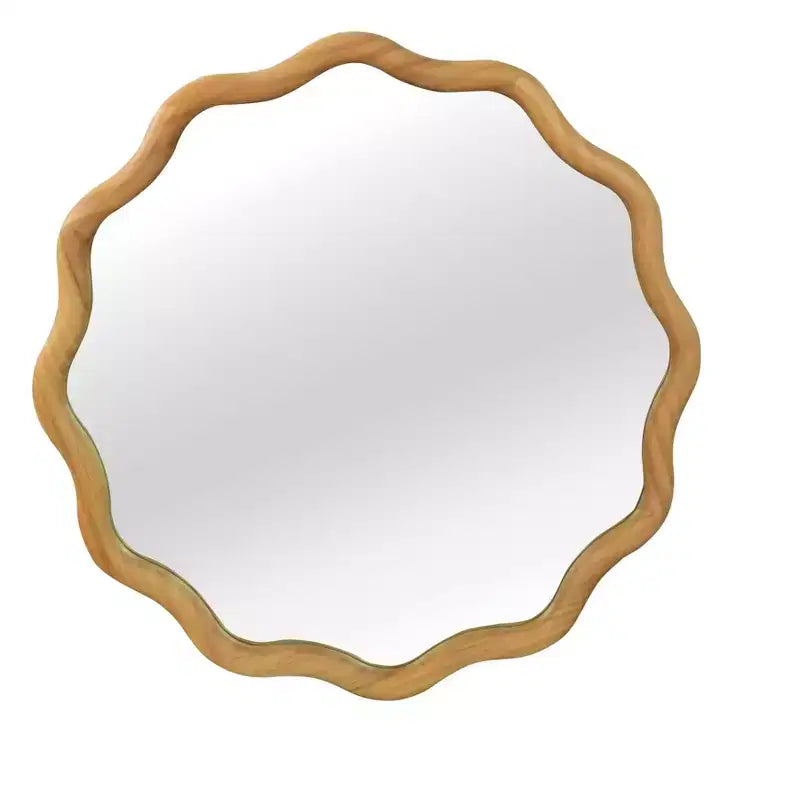 Specchio Decorativo Rotondo Ondulato da 24 Pollici con Cornice in Legno Massello, Per Camera da Letto, Bagno, Soggiorno, Ingresso