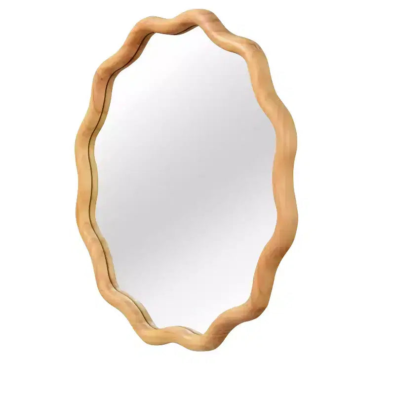 Specchio Decorativo Rotondo Ondulato da 24 Pollici con Cornice in Legno Massello, Per Camera da Letto, Bagno, Soggiorno, Ingresso