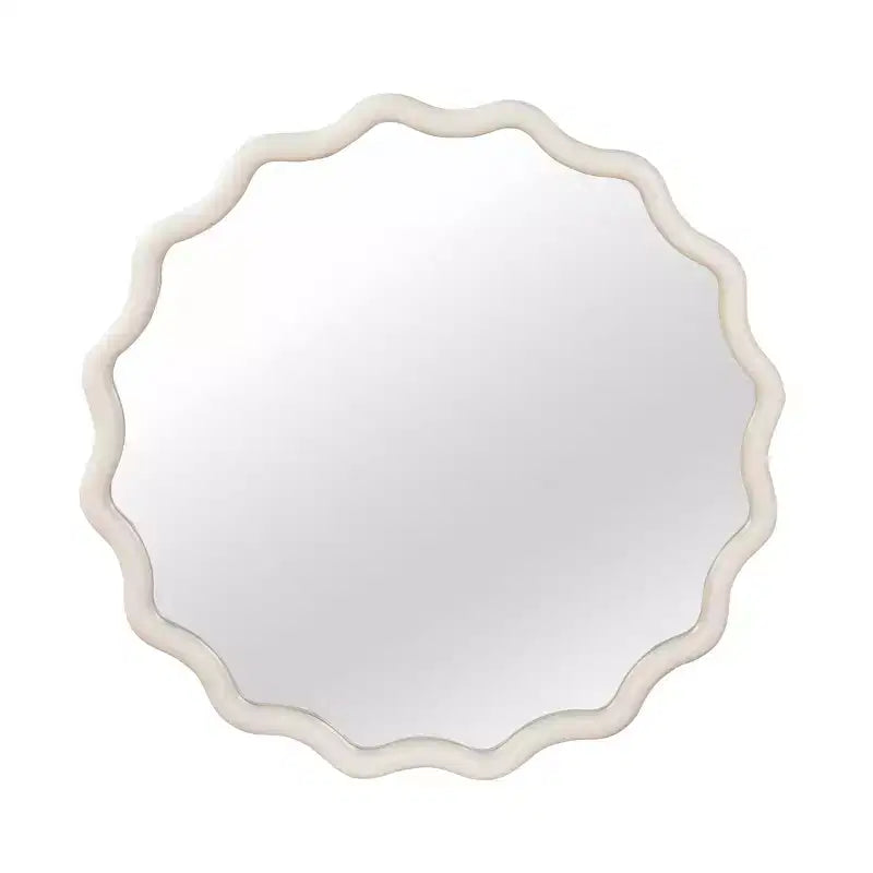 Specchio Decorativo Rotondo Ondulato da 24 Pollici con Cornice in Legno Massello, Per Camera da Letto, Bagno, Soggiorno, Ingresso