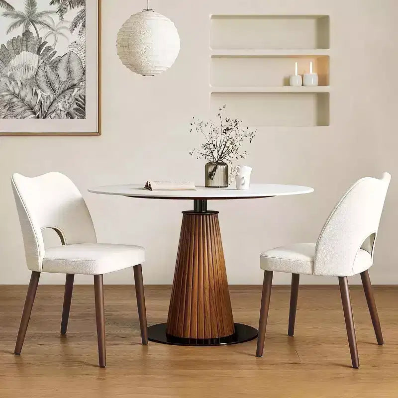 Set of 2 Wooden Dining Chairs | Modern Farmhouse Fabric Upholstered Chairs with Hollow Back & Adjustable Foot Pegs for Dining Room, Living Room